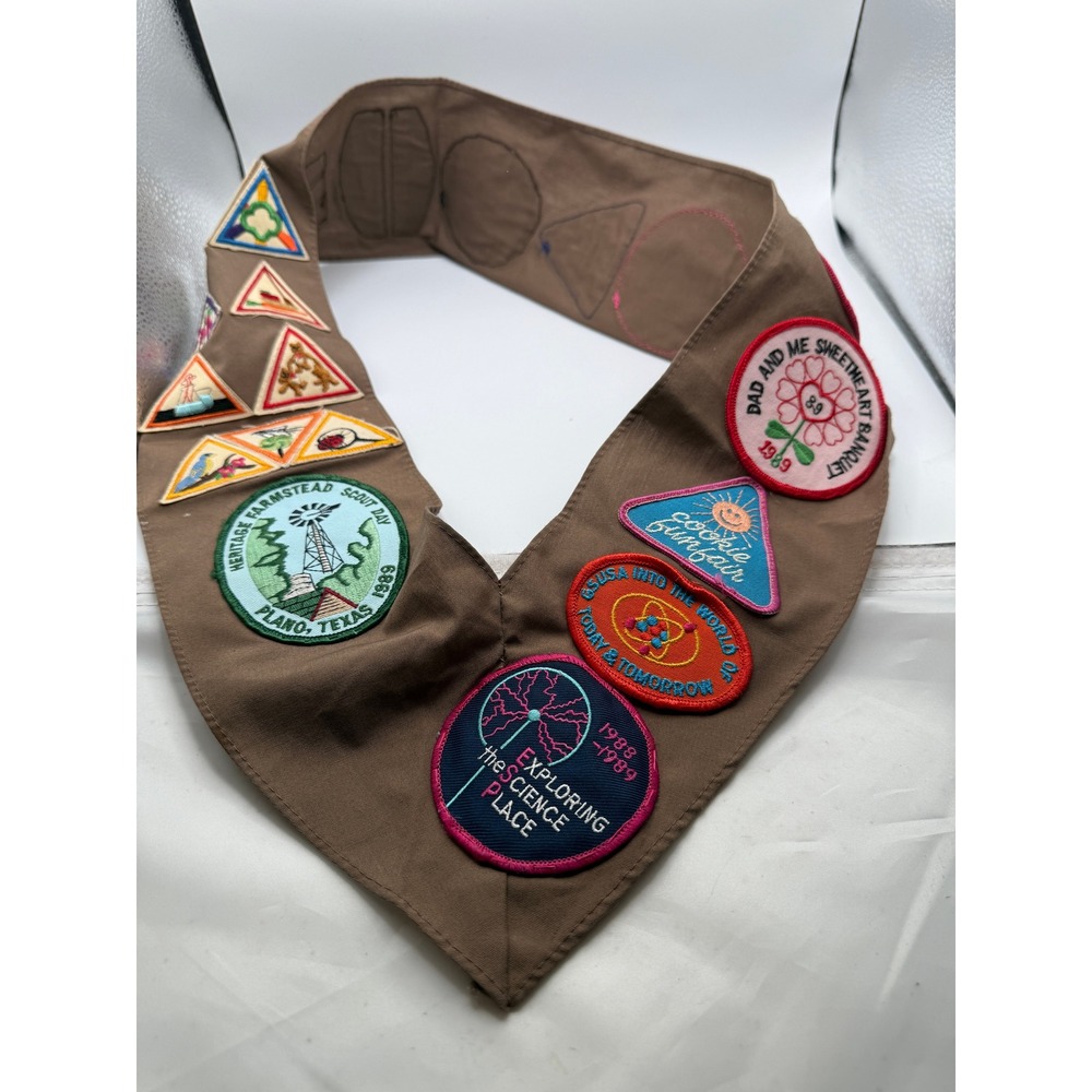 Vintage 1980s Girl Scout Brownie Sash with Patches Troop 996 Plano Texas 1988-89